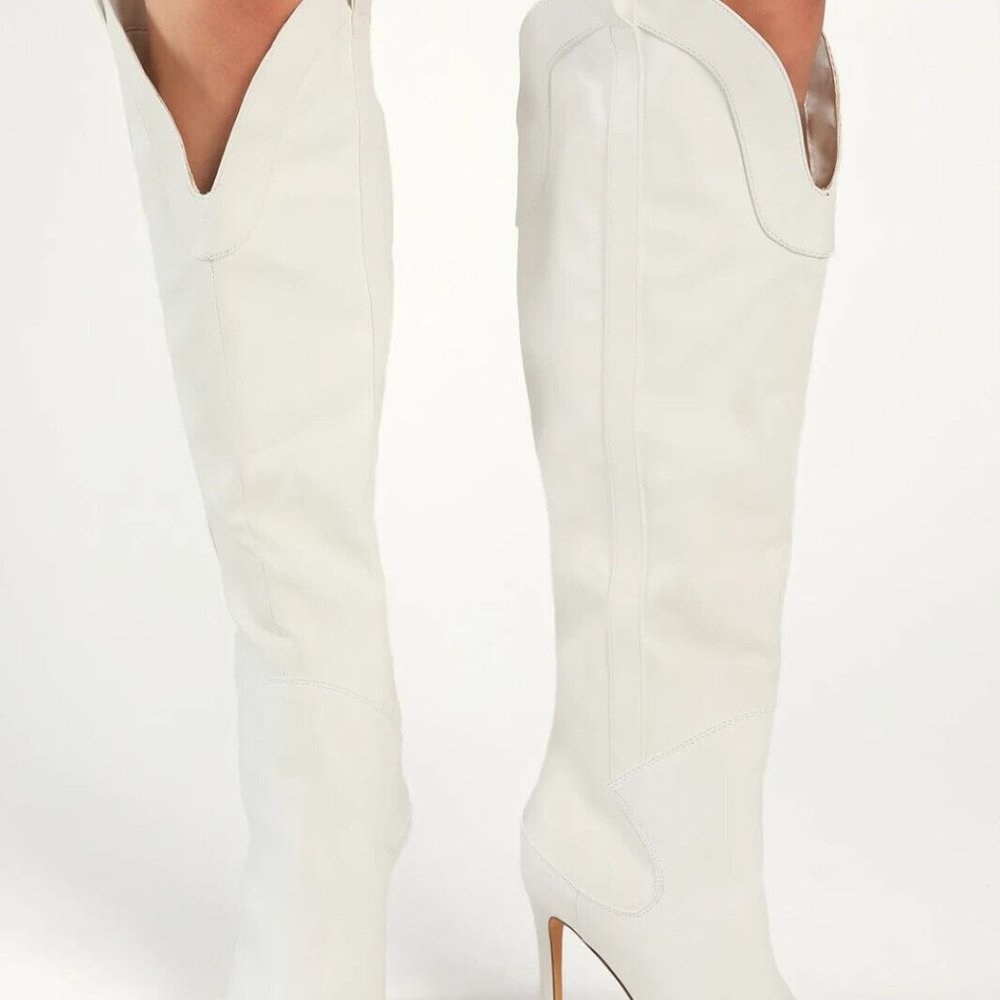lulu knee high  white high heel boots size 11